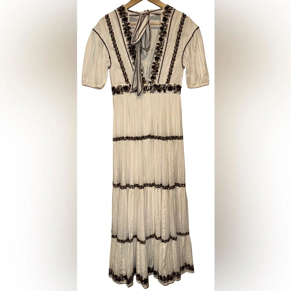 Ulla Johnson Alma Dress Blanc 100% Cotton Gauze 4 Maxi Sequin Embroidered $795 - Picture 8 of 11